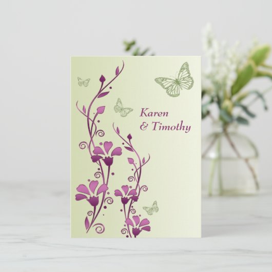 Invitation Purple, Flore verte, Mariage de papillons Inviter (Debout devant)