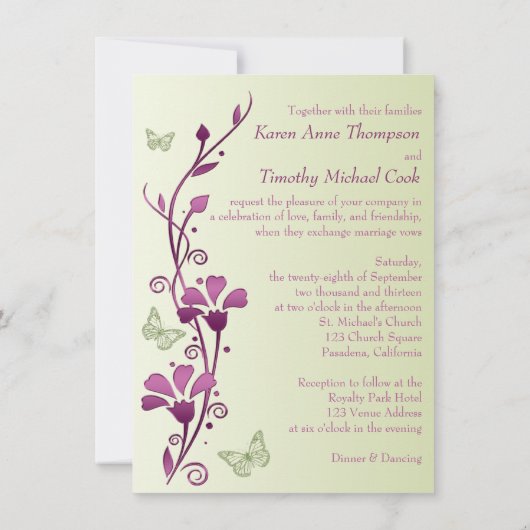 Invitation Purple, Flore verte, Mariage de papillons Inviter (Dos)