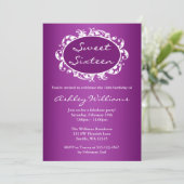 Invitation Purple Flourish Frame Sweet 16 Anniversaire (Debout devant)