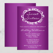 Invitation Purple Flourish Frame Sweet 16 Anniversaire (Devant / Derrière)
