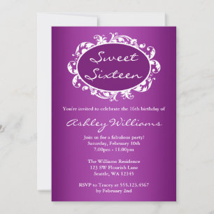 Invitation Purple Flourish Frame Sweet 16 Anniversaire
