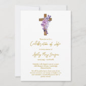 Invitation Purple flower cross Celebration of Life Funeral (Devant)