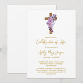 Invitation Purple flower cross Celebration of Life Funeral (Devant / Derrière)