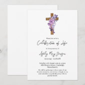 Invitation Purple flower cross Celebration of Life Funeral (Devant / Derrière)