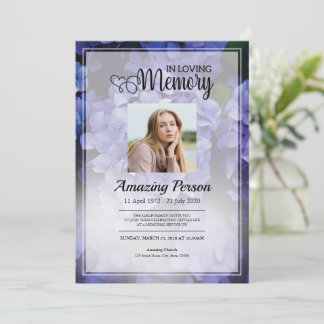 Invitation Purple Flower Funérailles ordre de service Invitat