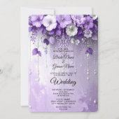 Invitation Purple Flowers with Dangling Pearls Wedding (Devant)