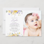 Invitation Purple Flowers, Yellow Flowers, Boho, Baptism (Devant)