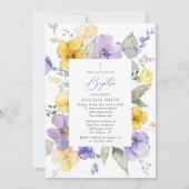 Invitation Purple Flowers, Yellow Flowers, Boho, Baptism (Devant)