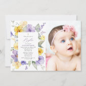 Invitation Purple Flowers, Yellow Flowers, Boho, Baptism (Devant)