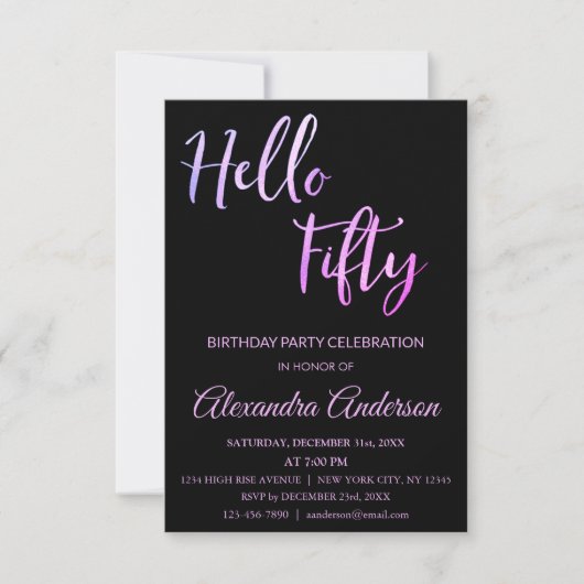 Invitation Purple Foil Bonjour 50 Cinquantième anniversaire f (Devant)