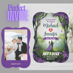 Invitation Purple Forest Mariage Photo personnalisée Enregist