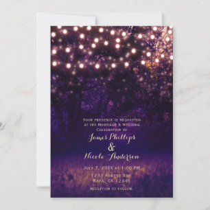 Invitation Purple Forest Sunset String lumières Mariage rusti