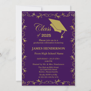 Invitation Purple Formal Gold College Graduation Party 2025