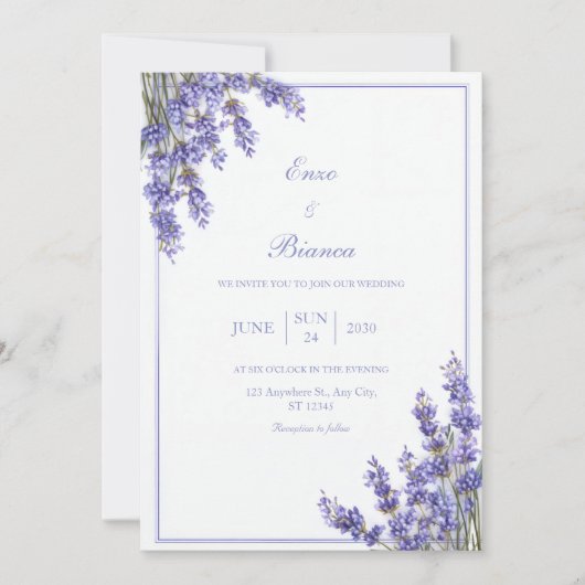 Invitation Purple French Lavender Rustic Minimalist Frame (Devant)