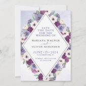 Invitation Purple Fuchsia Aquarelle Floral Enregistrer la dat (Devant)