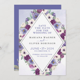 Invitation Purple Fuchsia Aquarelle Floral Enregistrer la dat