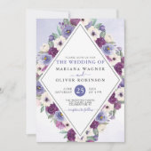 Invitation Purple Fuchsia Aquarelle Mariage Floral (Devant)