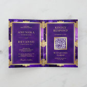 Invitation Purple Galaxy Gold Lotus QR Code Mariage indien (Intérieur)