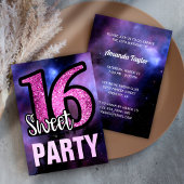 Invitation Purple Galaxy rose Parties scintillant douce 16 fê