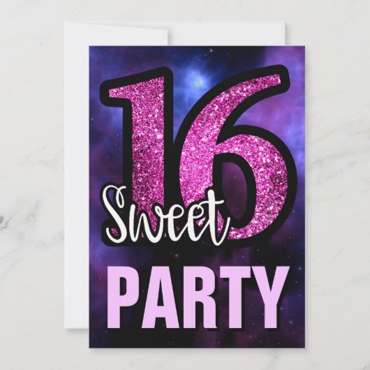 Invitation Purple Galaxy rose Parties scintillant douce 16 fê (Devant)