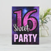 Invitation Purple Galaxy rose Parties scintillant douce 16 fê (Debout devant)
