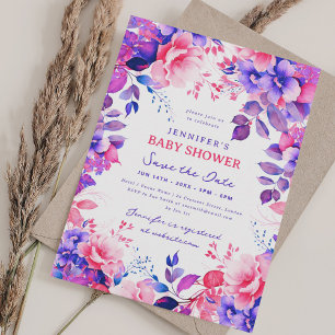 Invitation Purple Garden Floral Baby shower Date de sauvegard