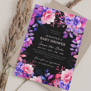 Invitation Purple Garden Floral Baby shower Enregistrer Date 