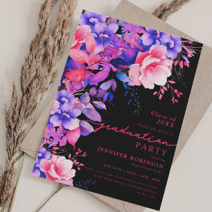 Invitation Purple Garden Floral Graduation Party Noir