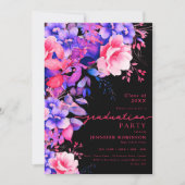 Invitation Purple Garden Floral Graduation Party Noir (Devant)