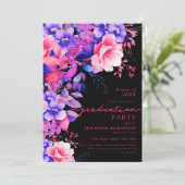 Invitation Purple Garden Floral Graduation Party Noir (Debout devant)