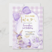 Invitation Purple Gingham Bow Bunny Tea Party Second Birthday (Devant)