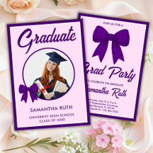 Purple Gingham Bow Photo Graduation Party
