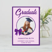 Invitation Purple Gingham Bow Photo Graduation Party (Debout devant)