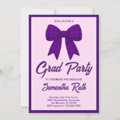 Invitation Purple Gingham Bow Photo Graduation Party (Dos)