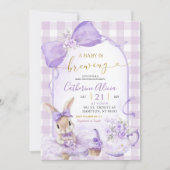 Invitation Purple Gingham Coquette Bunny Brew Tea Baby Shower (Devant)