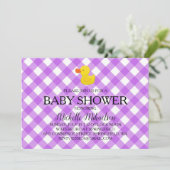 Invitation Purple Gingham Rubber Duckie Baby Shower (Debout devant)