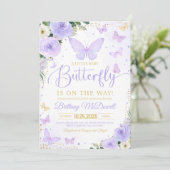 Invitation Purple Girl Butterfly Theme Baby shower (Debout devant)