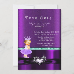 Invitation Purple Girl Princess TuTu Cute 2e fête d'anniversa