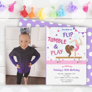 Invitation Purple Girls Gymnastique Photo Anniversaire