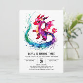 Invitation Purple Girly Dragon Digital Girl Anniversaire (Debout devant)