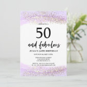 Invitation Purple Glitter 50th Birthday Party  (Debout devant)