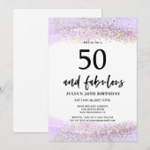 Invitation Purple Glitter 50th Birthday Party  (Devant / Derrière)