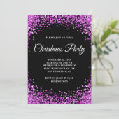 Invitation Purple Glitter Border Black Christmas Party (Debout devant)