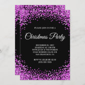 Invitation Purple Glitter Border Black Christmas Party (Devant / Derrière)