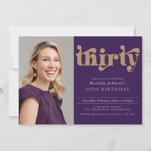 Invitation Purple Gold 30e fête d'anniversaire (Devant)