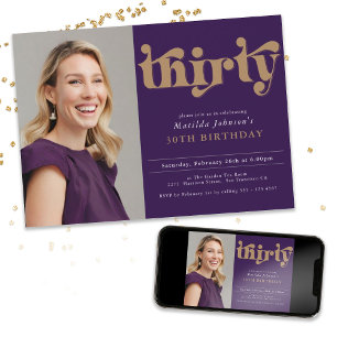 Invitation Purple Gold 30e fête d'anniversaire
