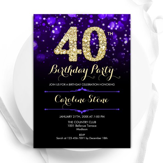 Invitation Purple Gold 40e anniversaire