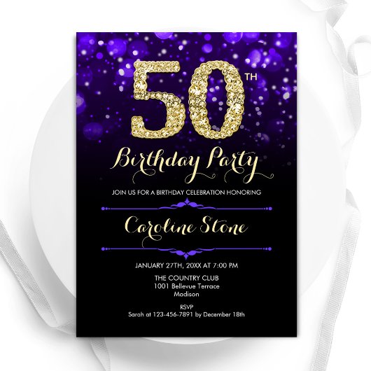 Invitation Purple Gold 50e anniversaire