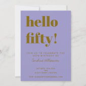Invitation Purple Gold 50th Birthday Party Modern Typography (Devant)