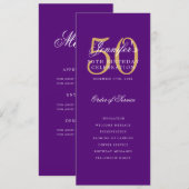 Invitation Purple Gold 50th Birthday Party Program avec menu (Devant / Derrière)